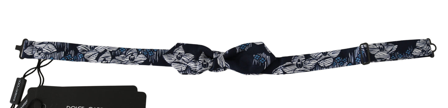 Navy Blue Floral Slim Adjustable Neck Papillon Men Bow Tie