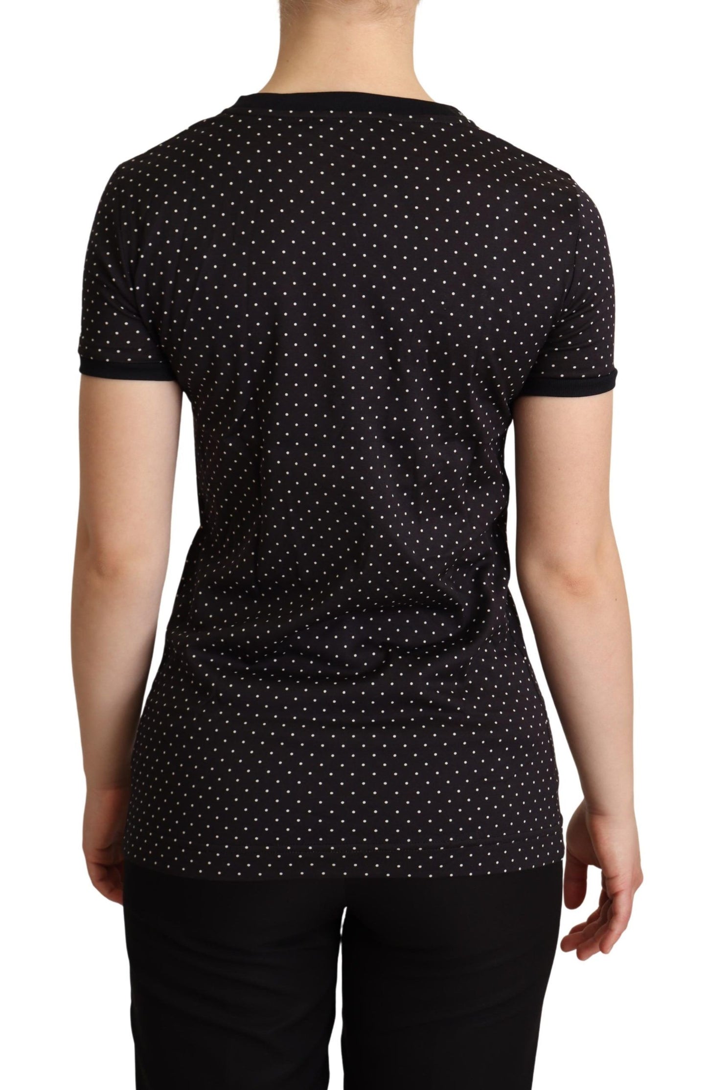 Black Dotted Crewneck Cotton T-shirt