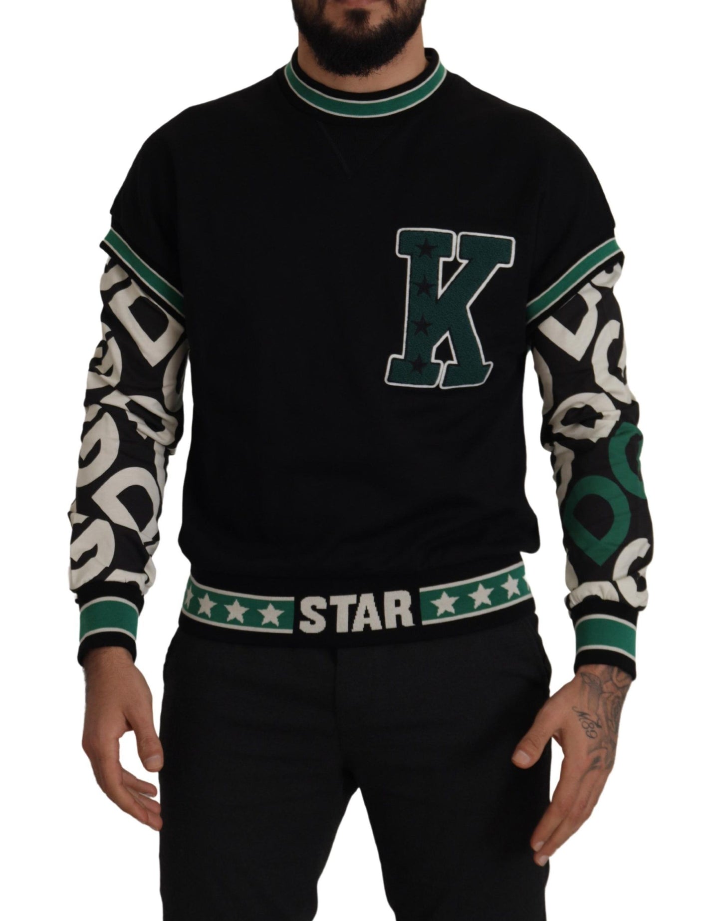 Black Green Cotton KING Star Crewneck Pullover Sweater