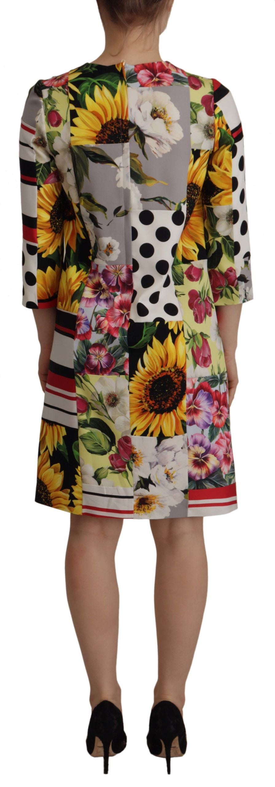 Multicolor Charmeuse Floral Sheath Jaquard Pachwork Dress