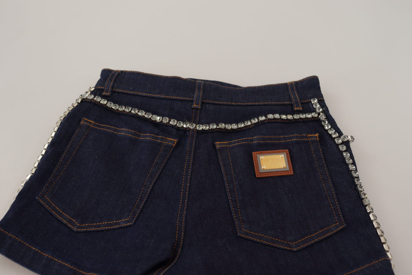 Blue Denim Stretch Crystal Hot Pants Shorts
