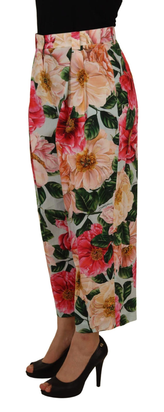 Multicolor Flora Printed High Waist Cropped Trouser Pants