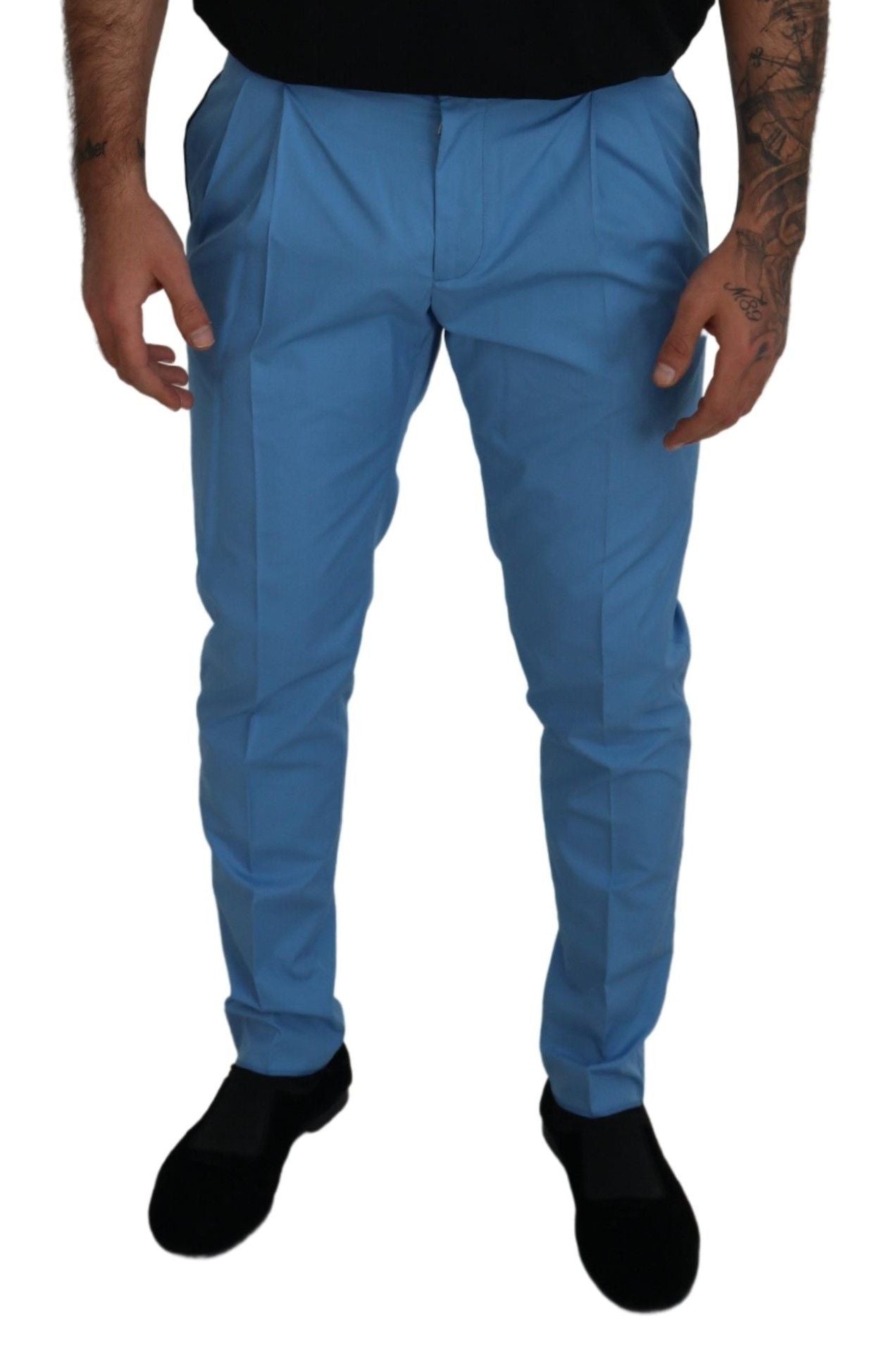 Blue Cotton Silk Trousers Chinos Pants