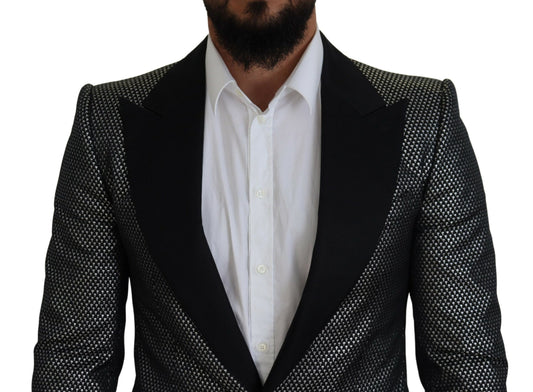 Black Silver Jacquard Slim Fit Jacket Blazer