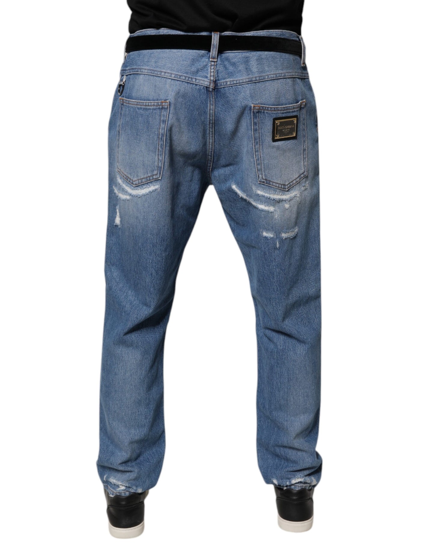 Blue Tattered Straight Cotton Denim Jeans
