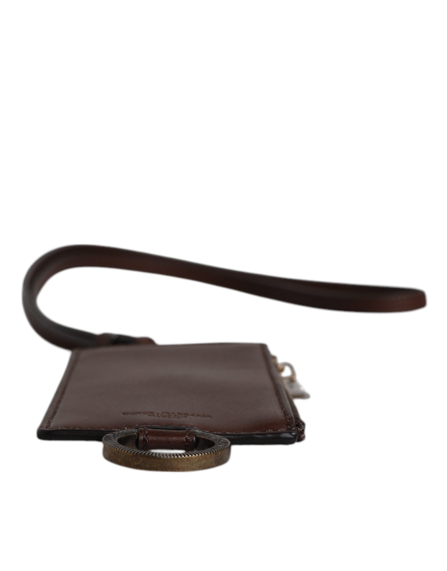 Brown Calf Leather Lanyard Logo Card Holder Wallet