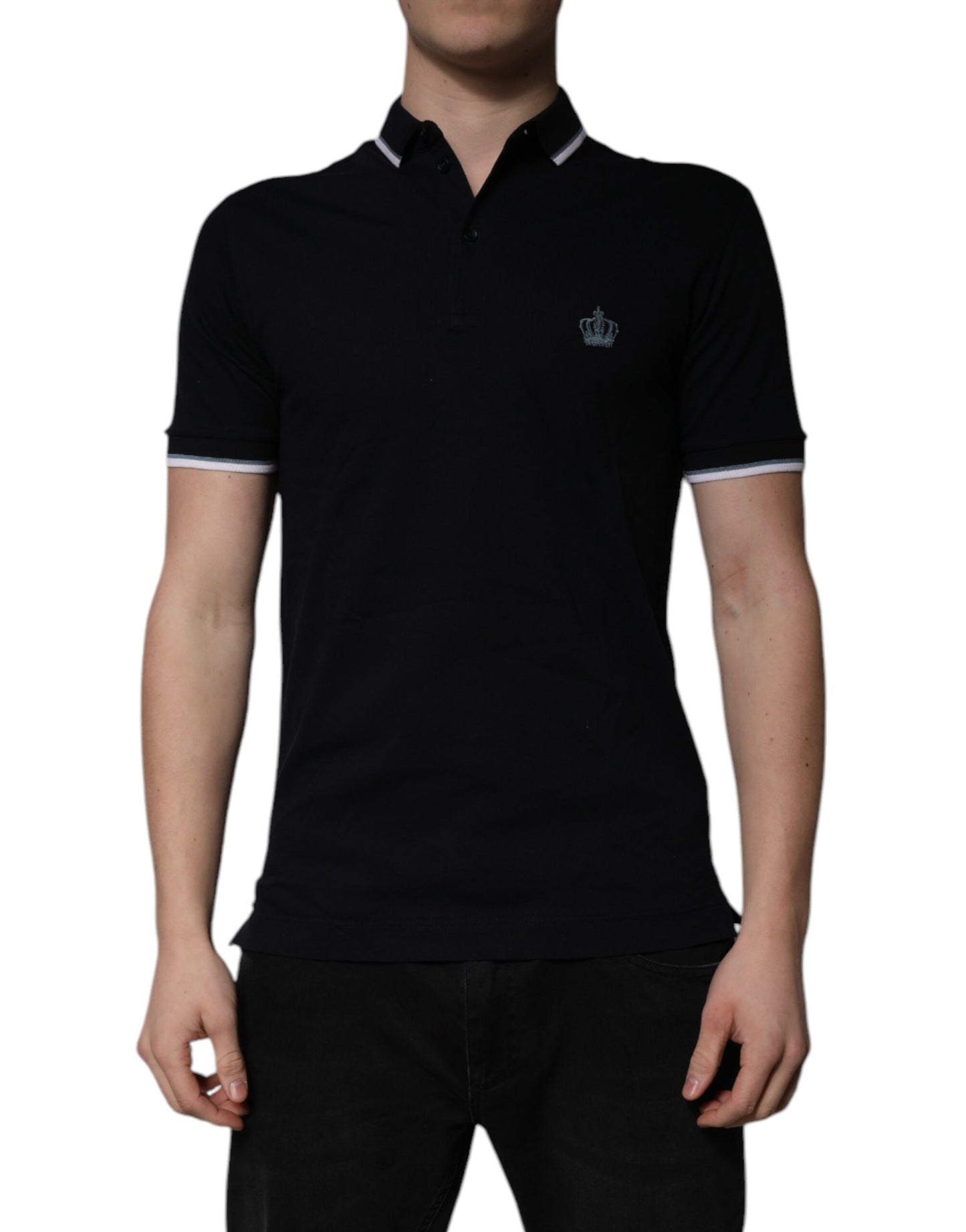 Black Cotton Crown Collared Polo T-shirt