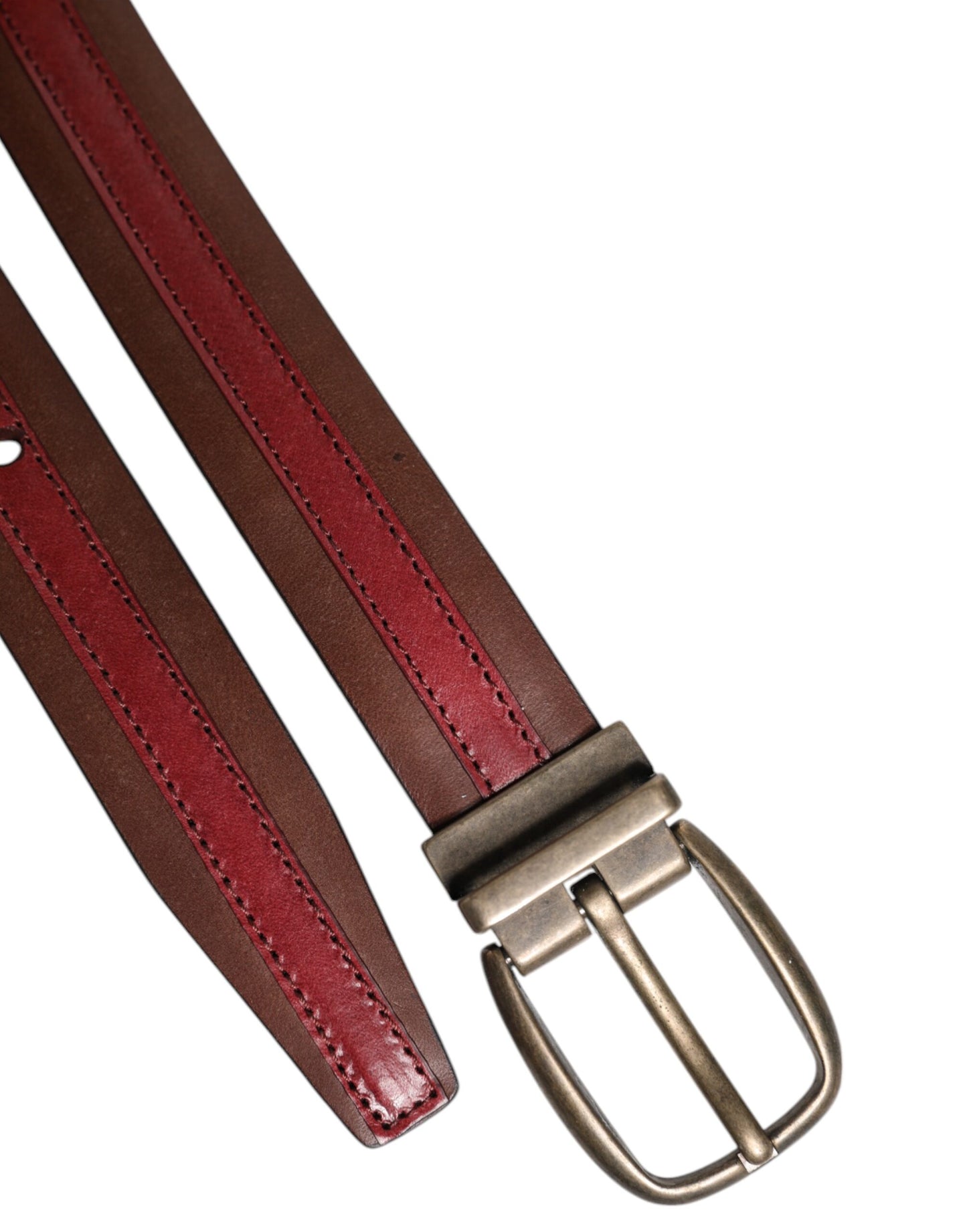 Burgundy Leather Metal Logo Buckle Belt