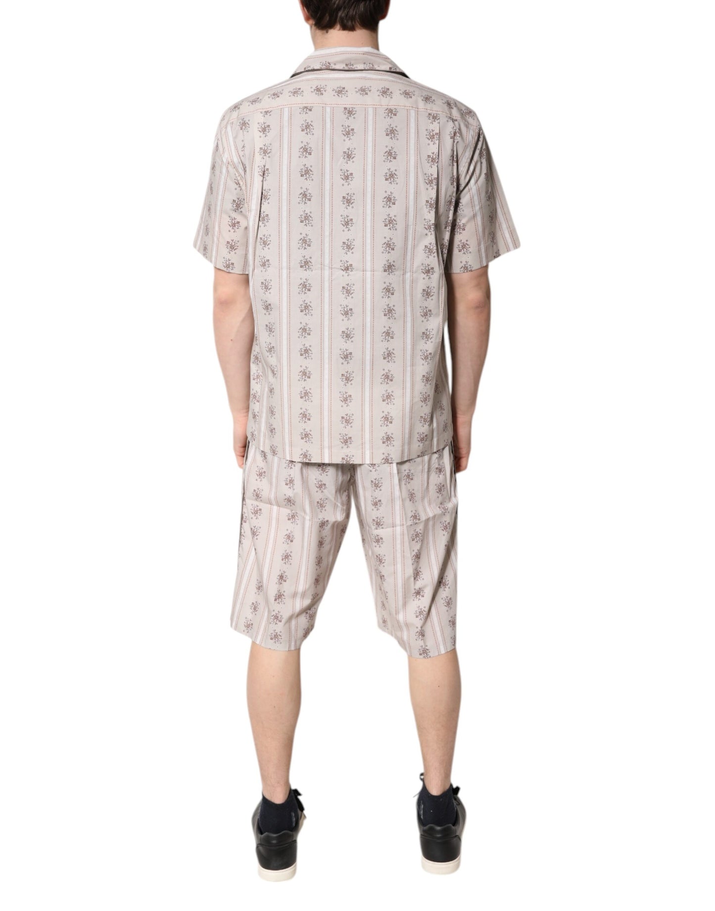 Beige Floral Print Cotton Men Pajama Set Sleepwear