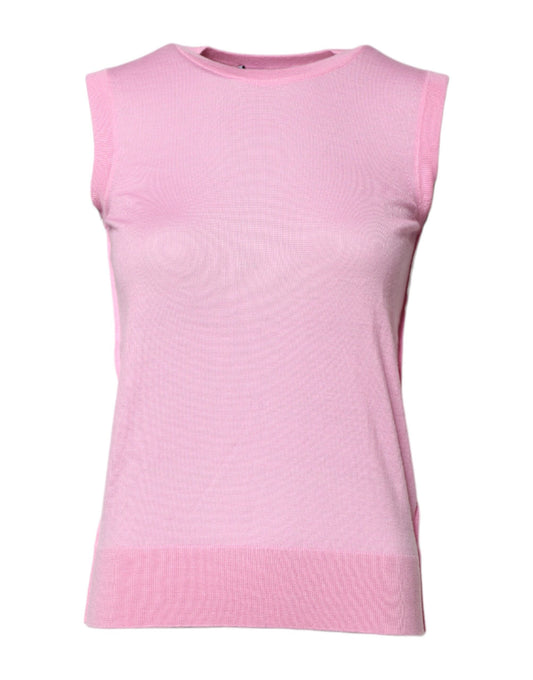 Pink Cashmere Round Neck Sleeveless Tank Top