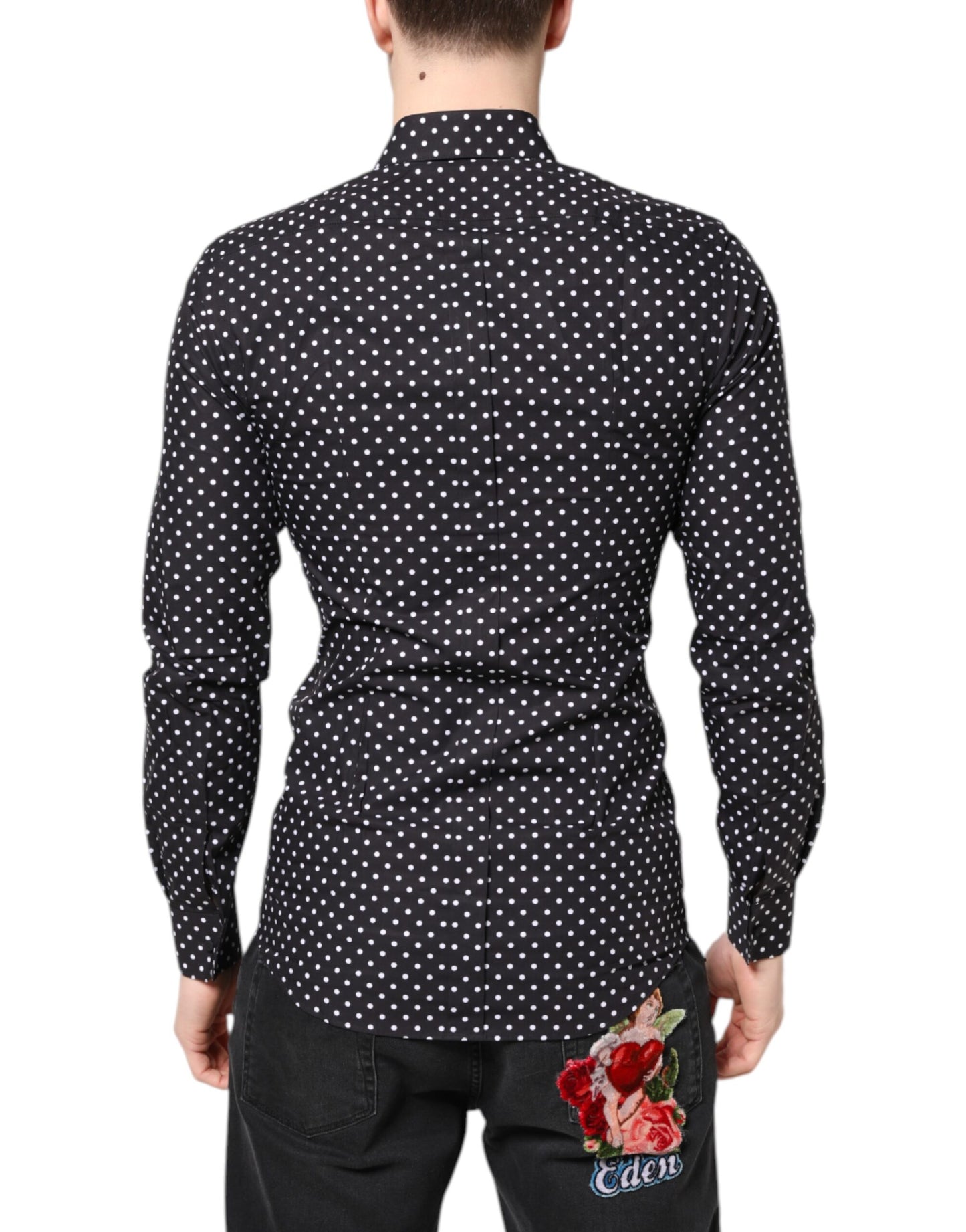 Black Polka Dot Long Sleeves Gold Formal Shirt