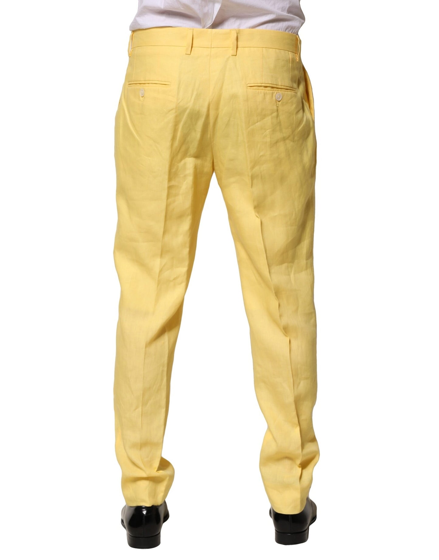 Yellow Flax Tapered Dress Men Pants