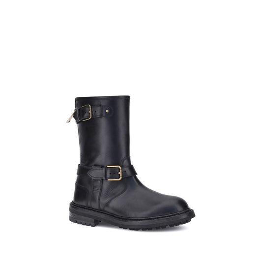 Black Calf Leather Bos Taurus Lace-Up Boots
