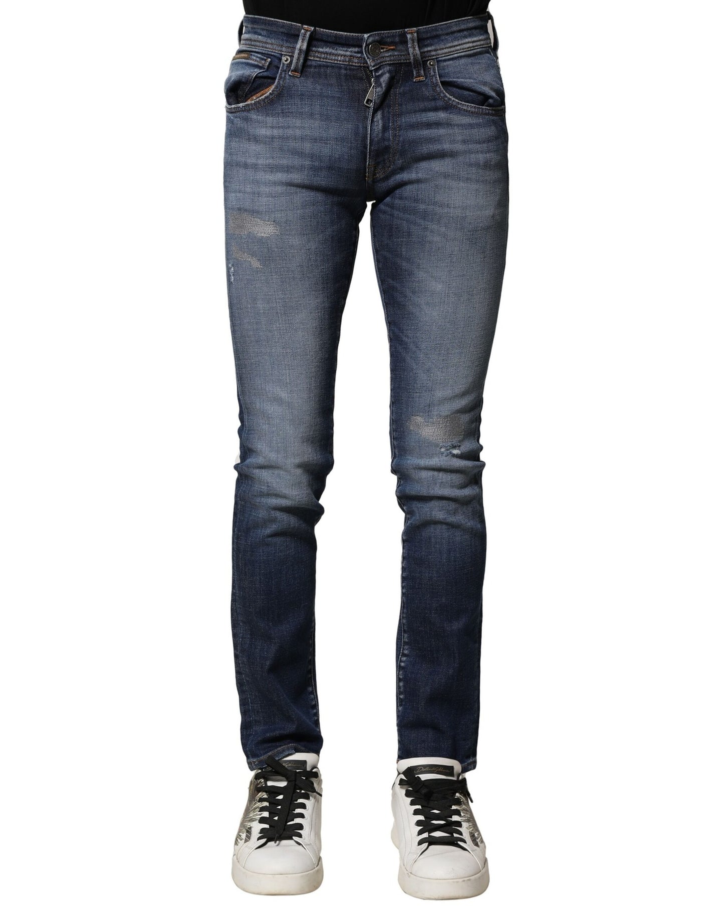 Blue Washed Cotton Slim Fit Men Denim Jeans