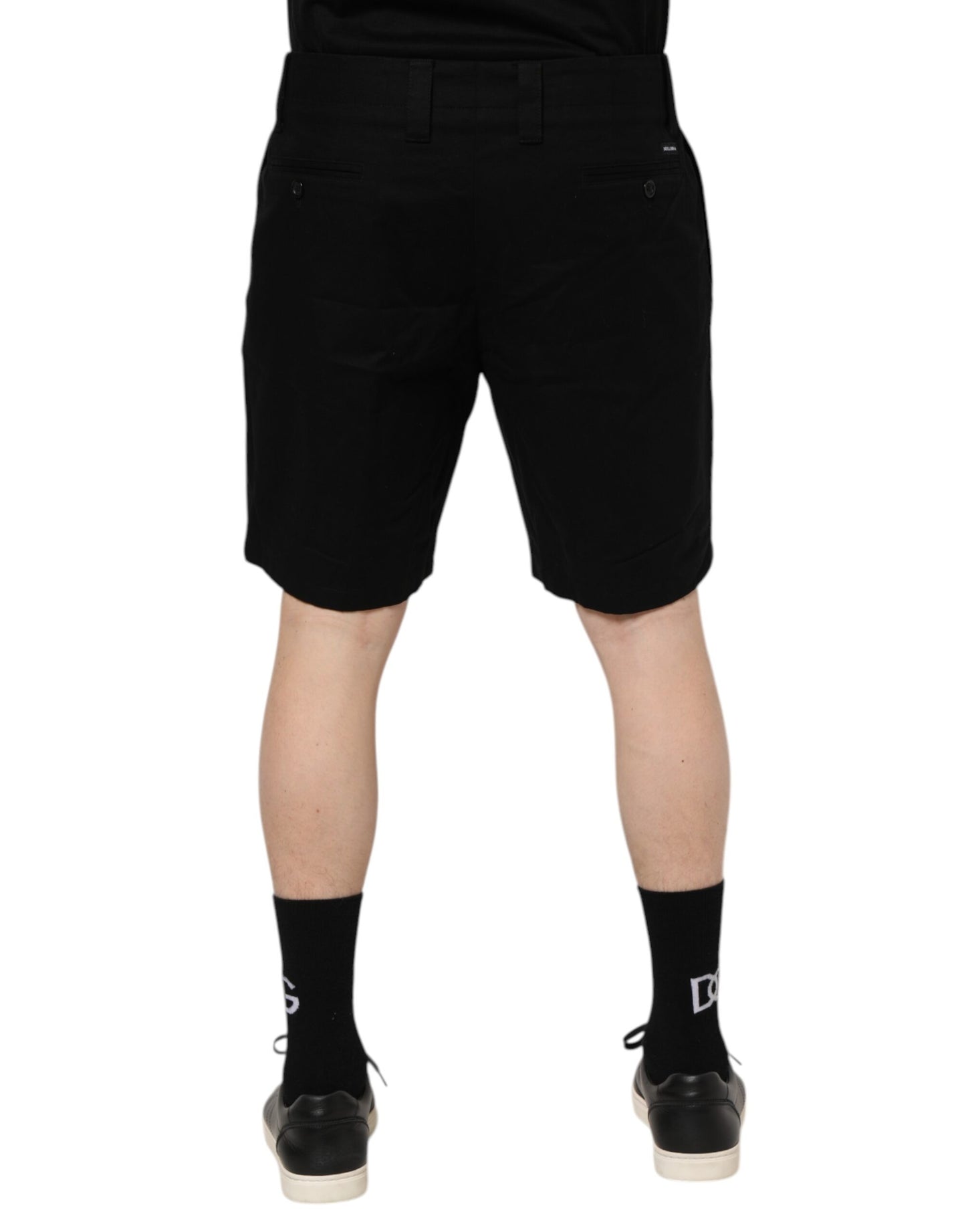 Black Cotton Knee Length Men Bermuda Shorts