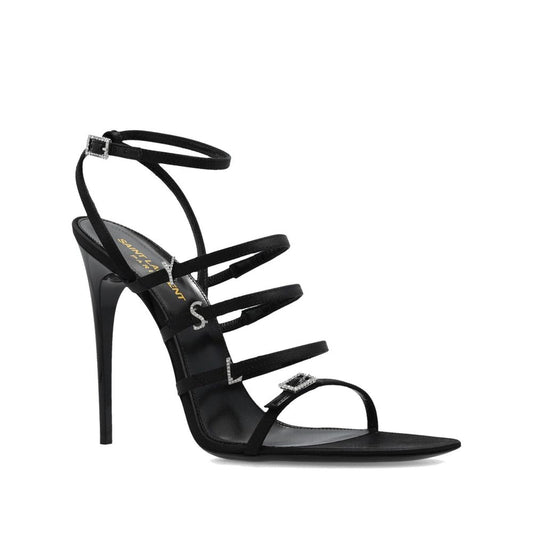 Black Silk Stiletto Heel Sandals