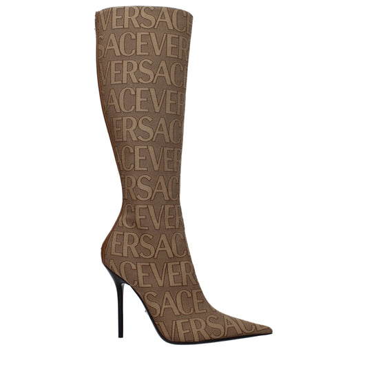 Beige Fabric High Heel Boots