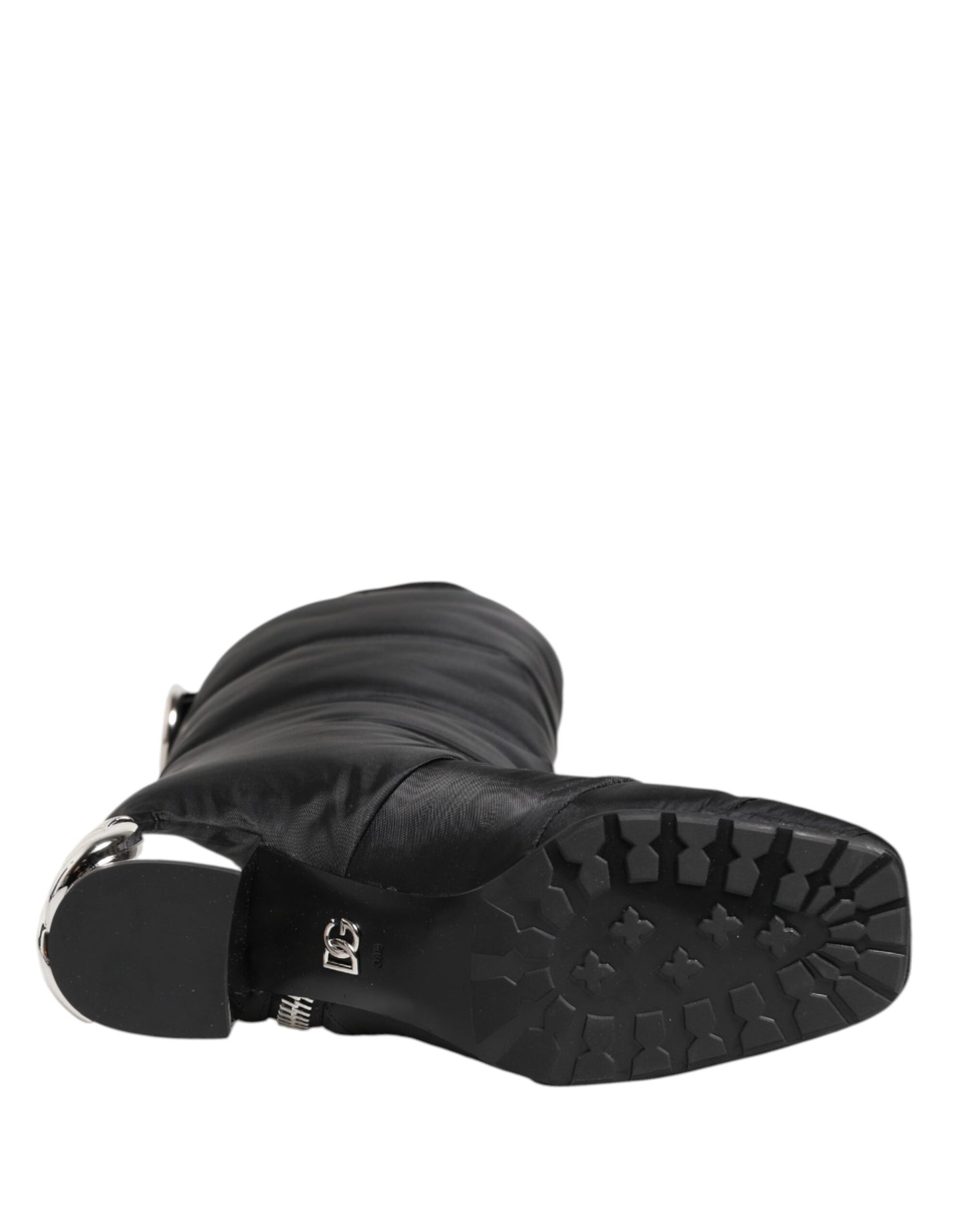 Black Padded Mid Calf Logo Heel Boots Shoes