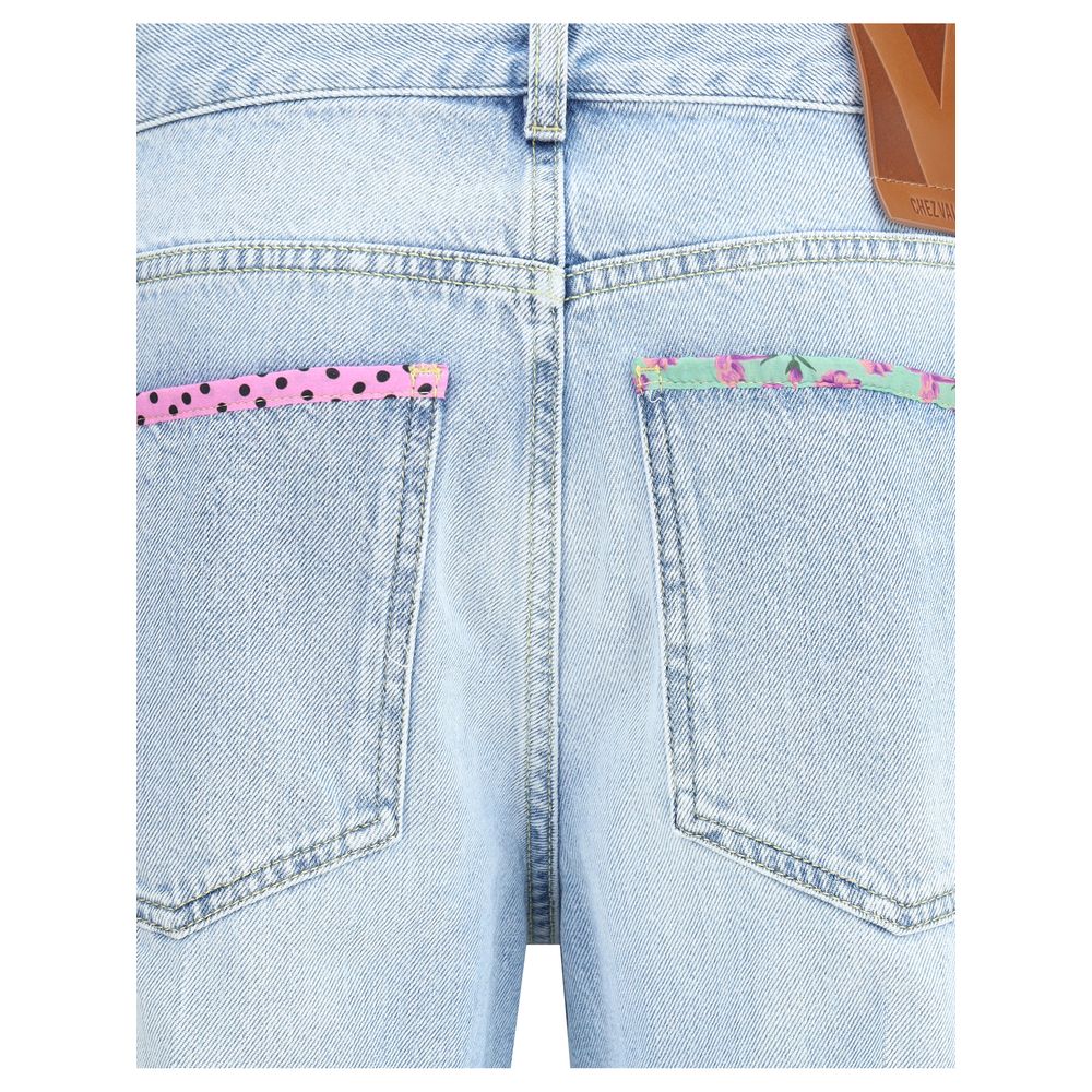 Light Blue Cotton Straight-Leg Jeans