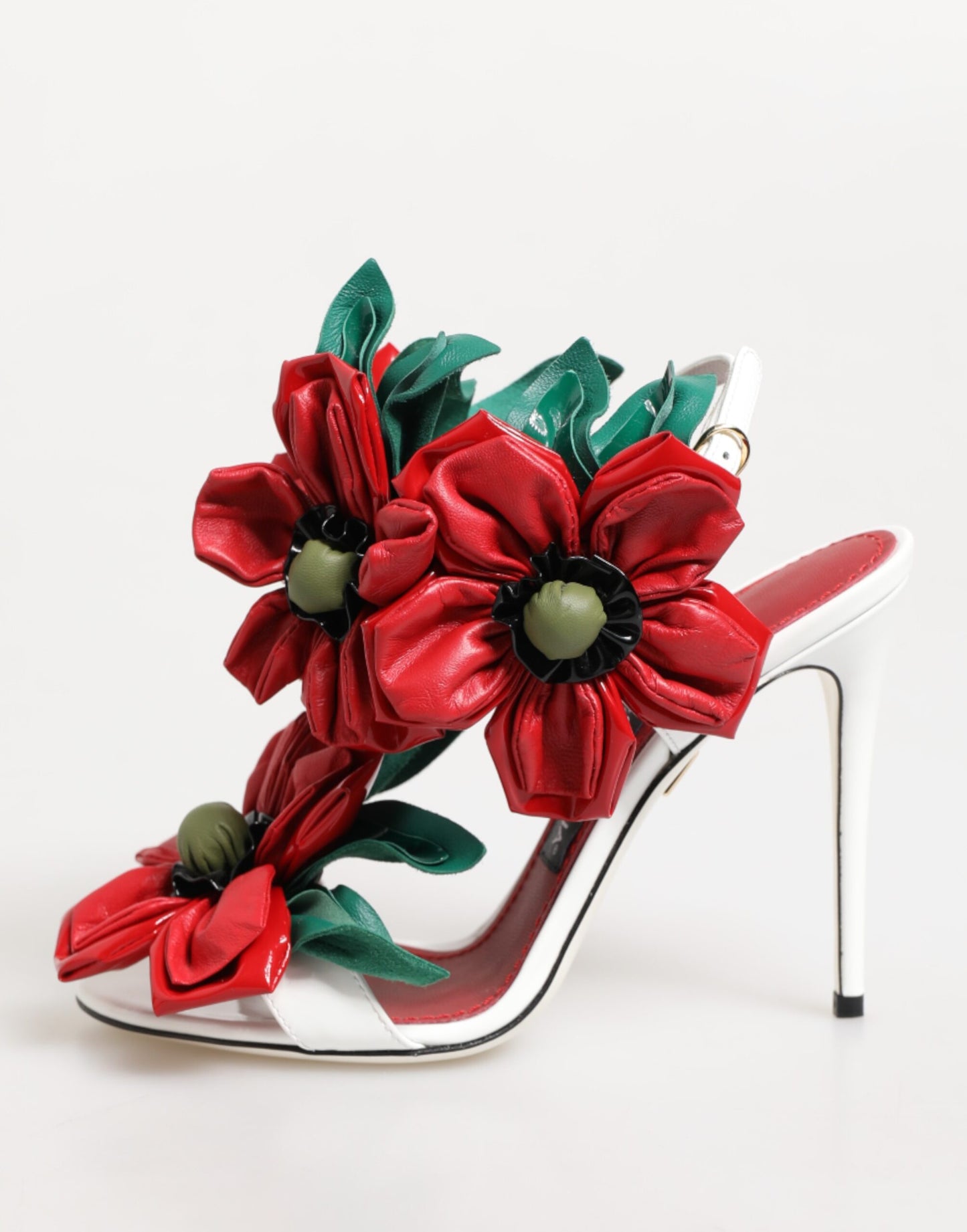 White Red Floral Detailing Sandals Shoes