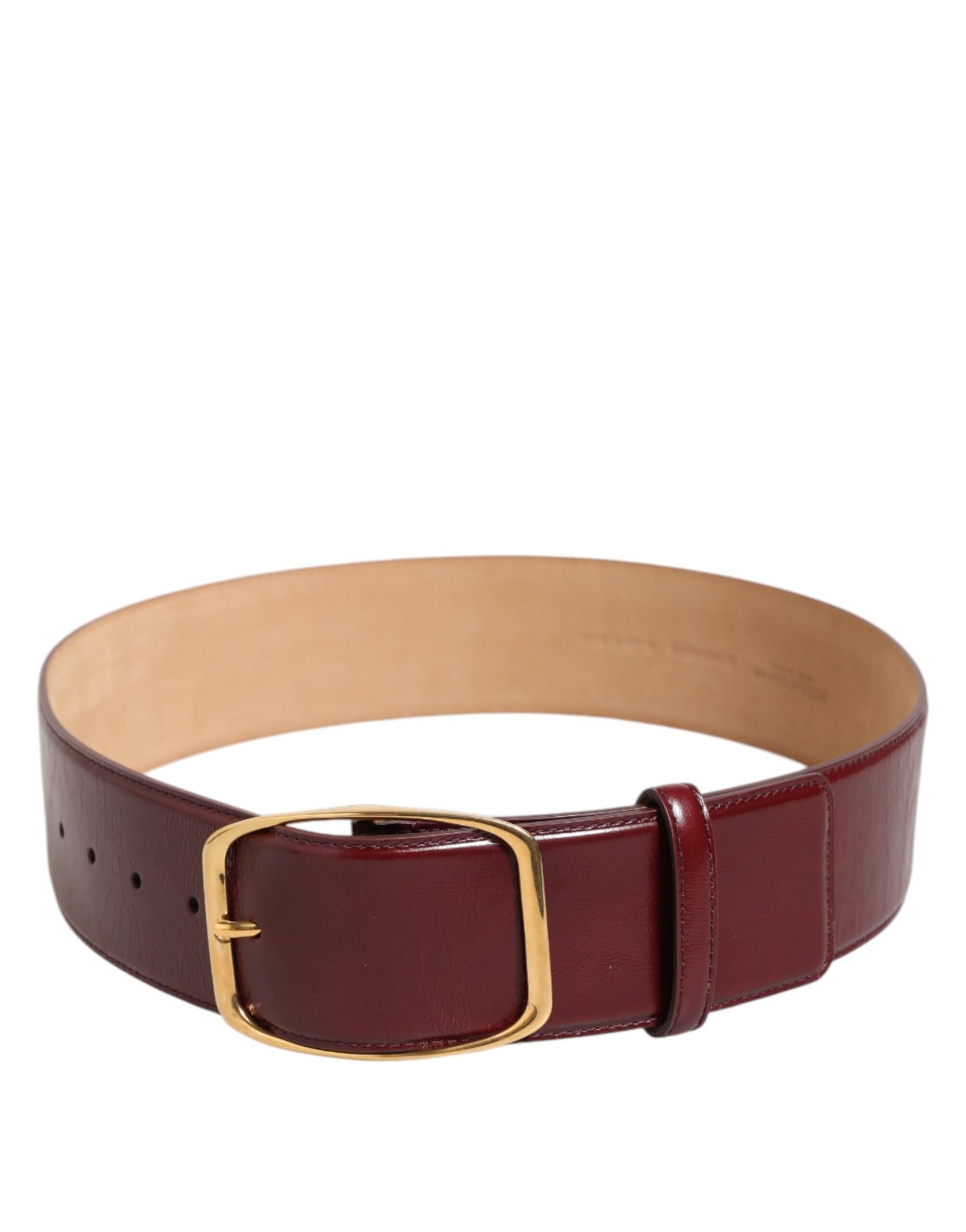 Burgundy Leather Gold Metal Buckle Women Belt