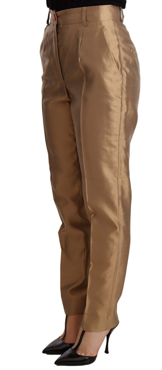 Gold Silk Tapered Trouser Metallic Pants