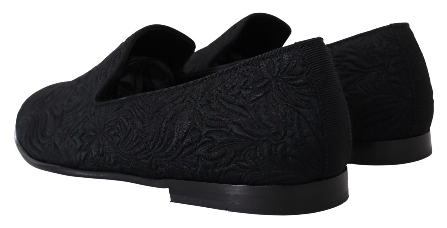 Black Floral Jacquard Slippers Loafers Shoes