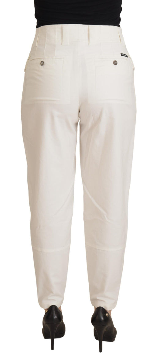 White High Waist Tapered Women Cotton Pants