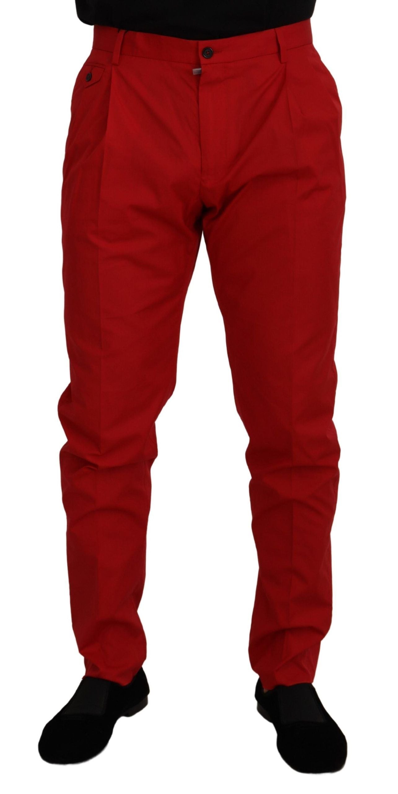 Red Cotton Slim Fit Trousers Chinos Pants