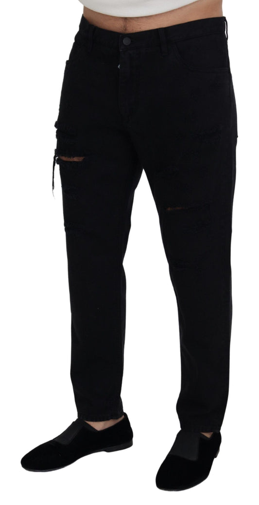 Black Loose Regular Torn Cotton Jeans