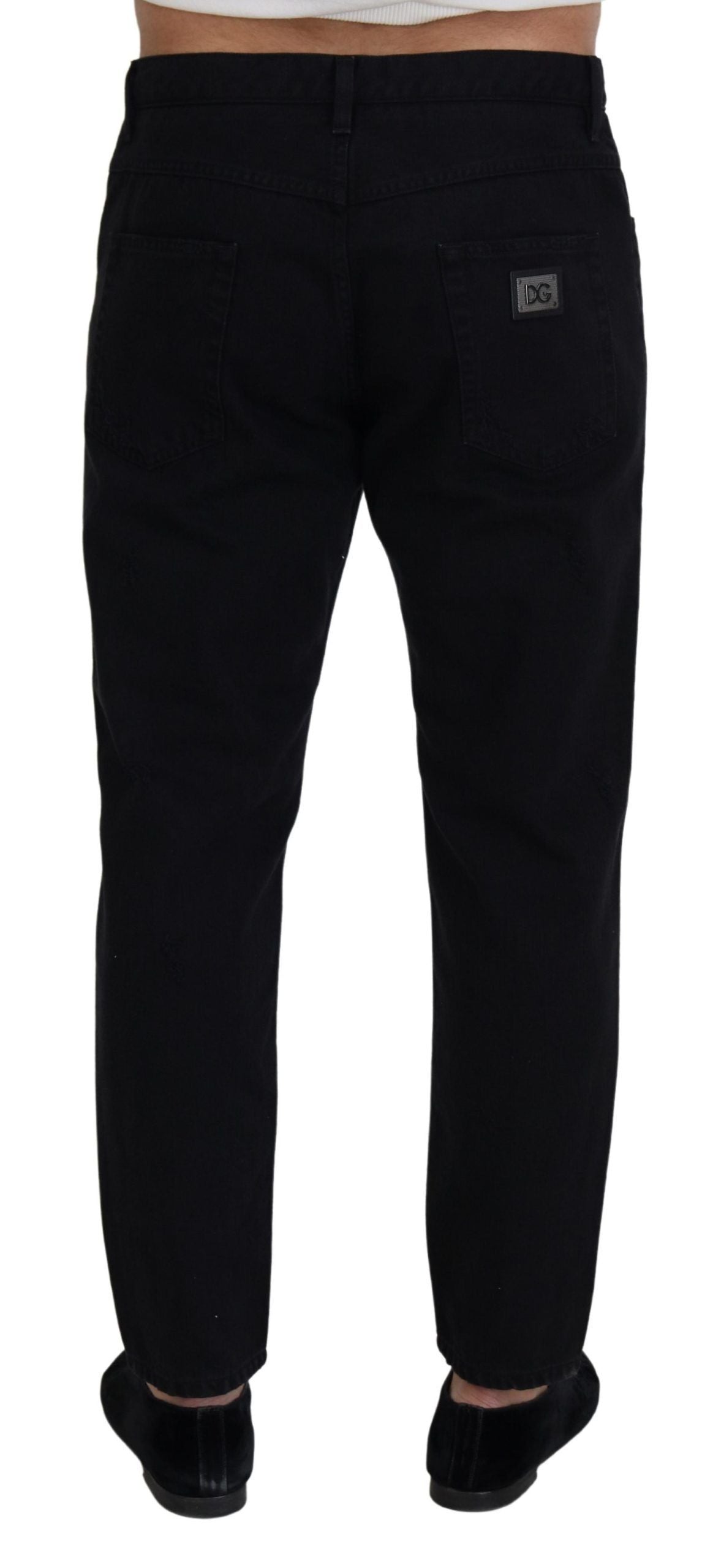 Black Loose Regular Torn Cotton Jeans