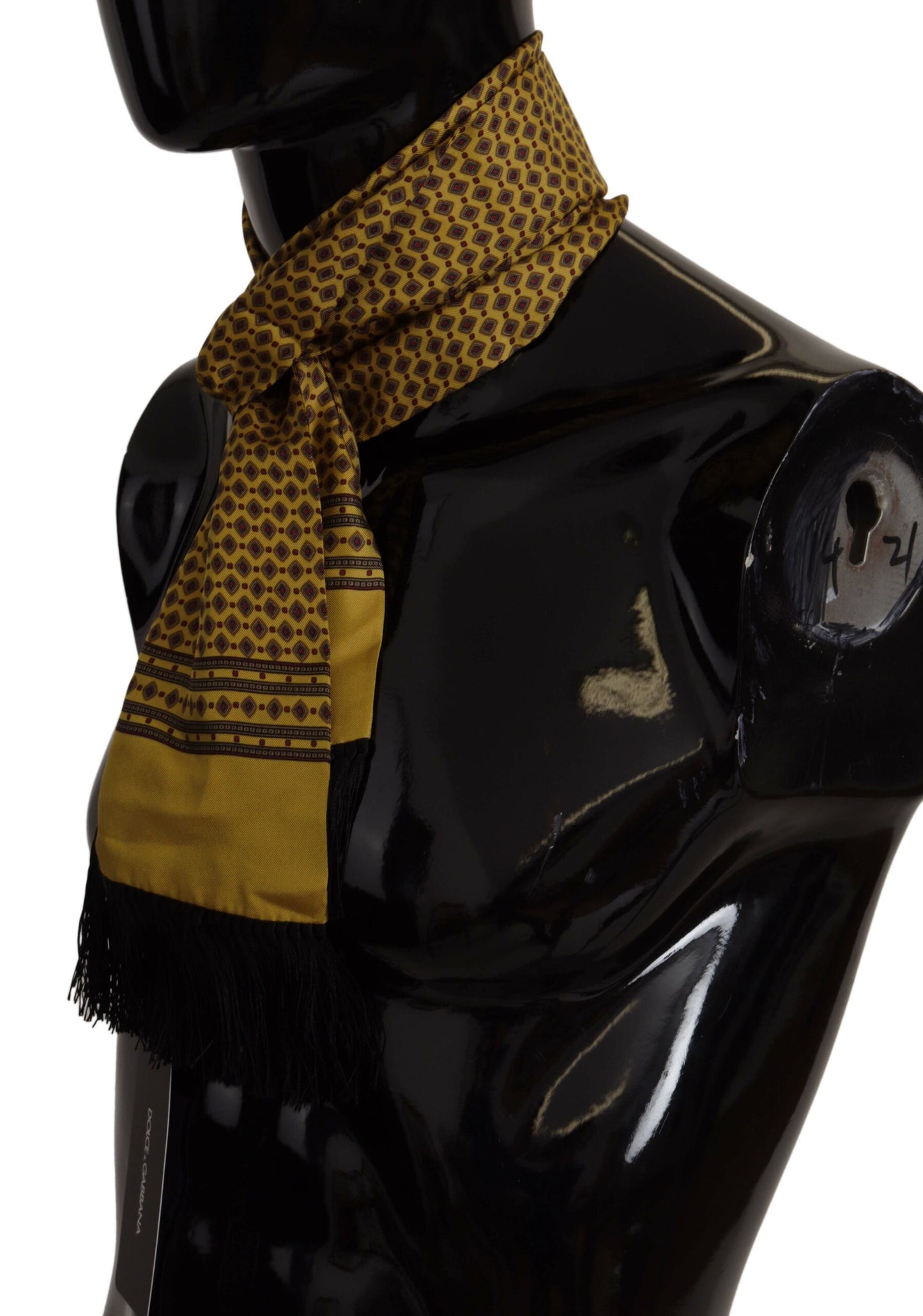 Yellow Patterned Silk Neck Wrap Fringe Scarf