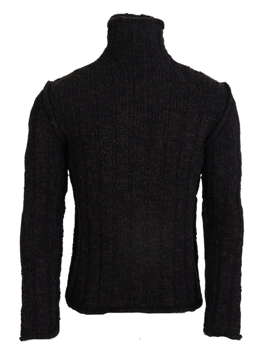 Brown Wool Knit Turtleneck Pullover Sweater