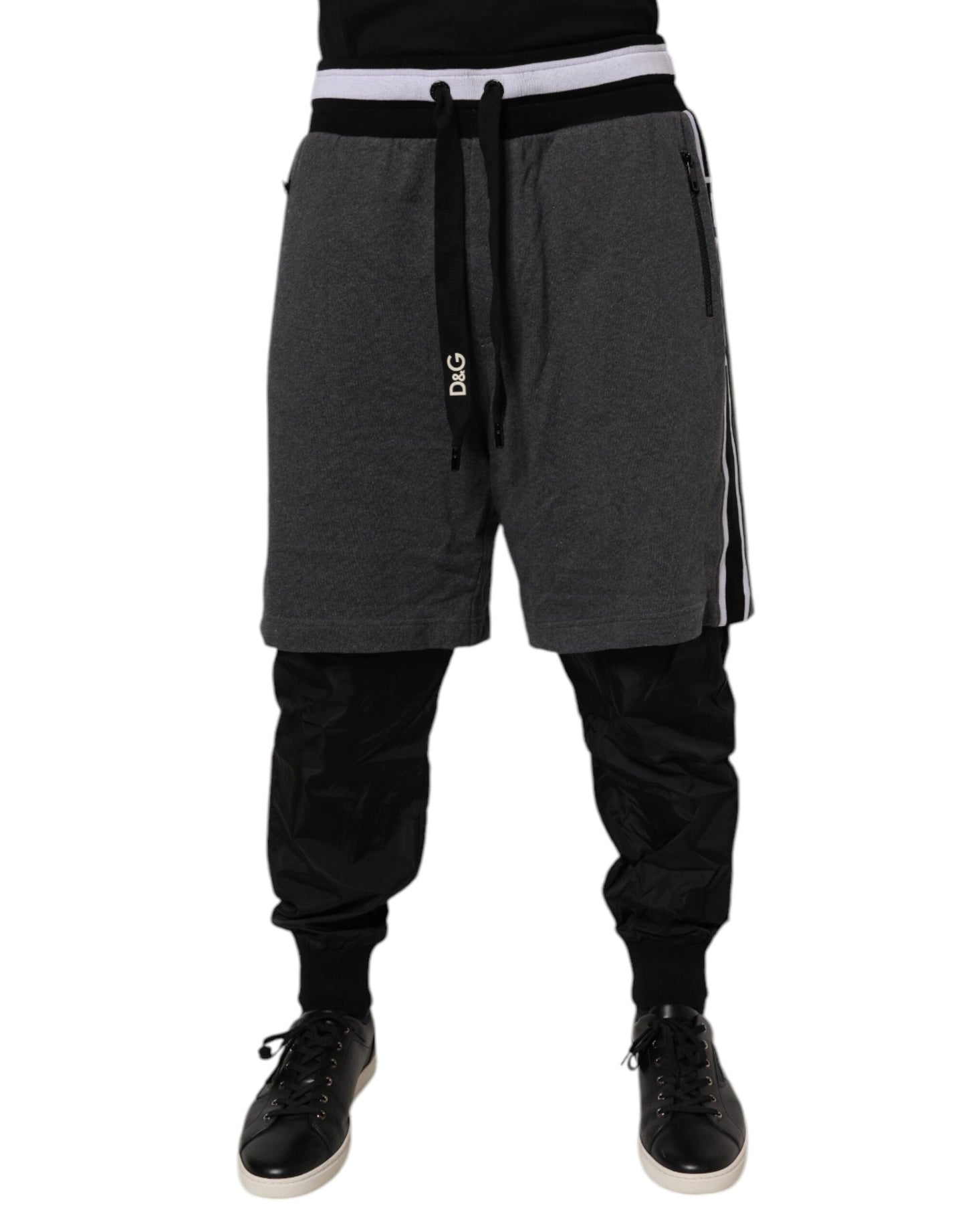Black Gray Cotton Layered Men Sweatpants Pants