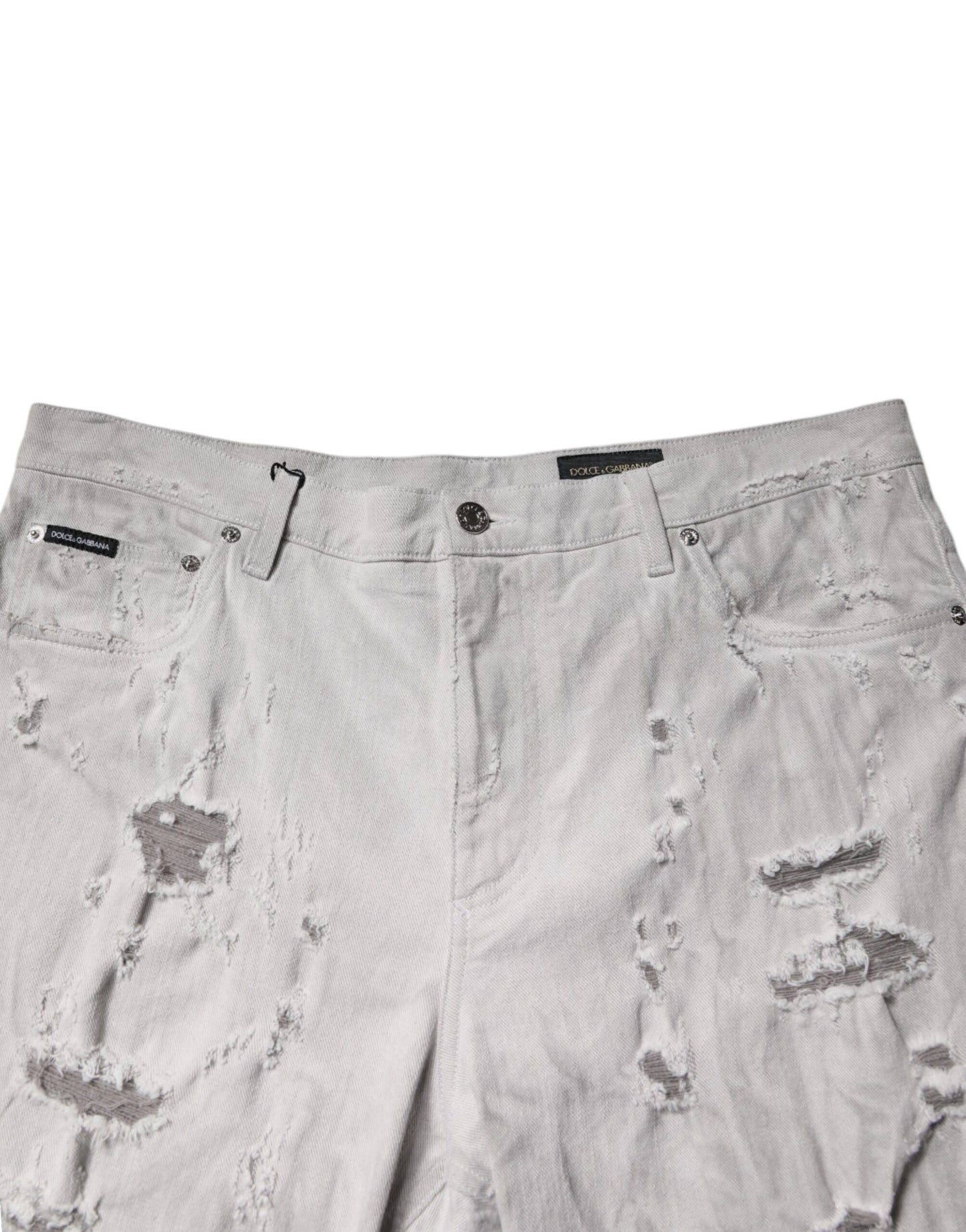 Light Gray Tattered Men Denim Bermuda Shorts