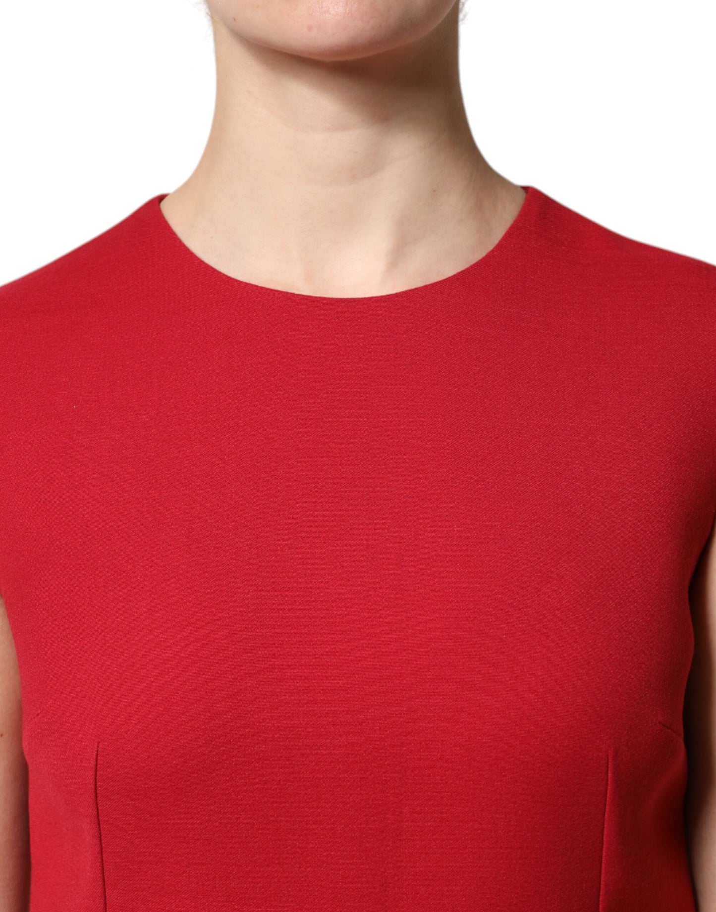 Red Wool Sleeveless Knee Length A-line Dress