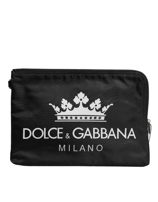 Black DG Milano Print Nylon Pouch Clutch Bag