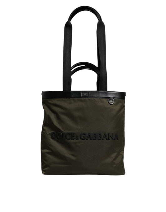Military Green Nylon Shoulder Strap Tote Bag