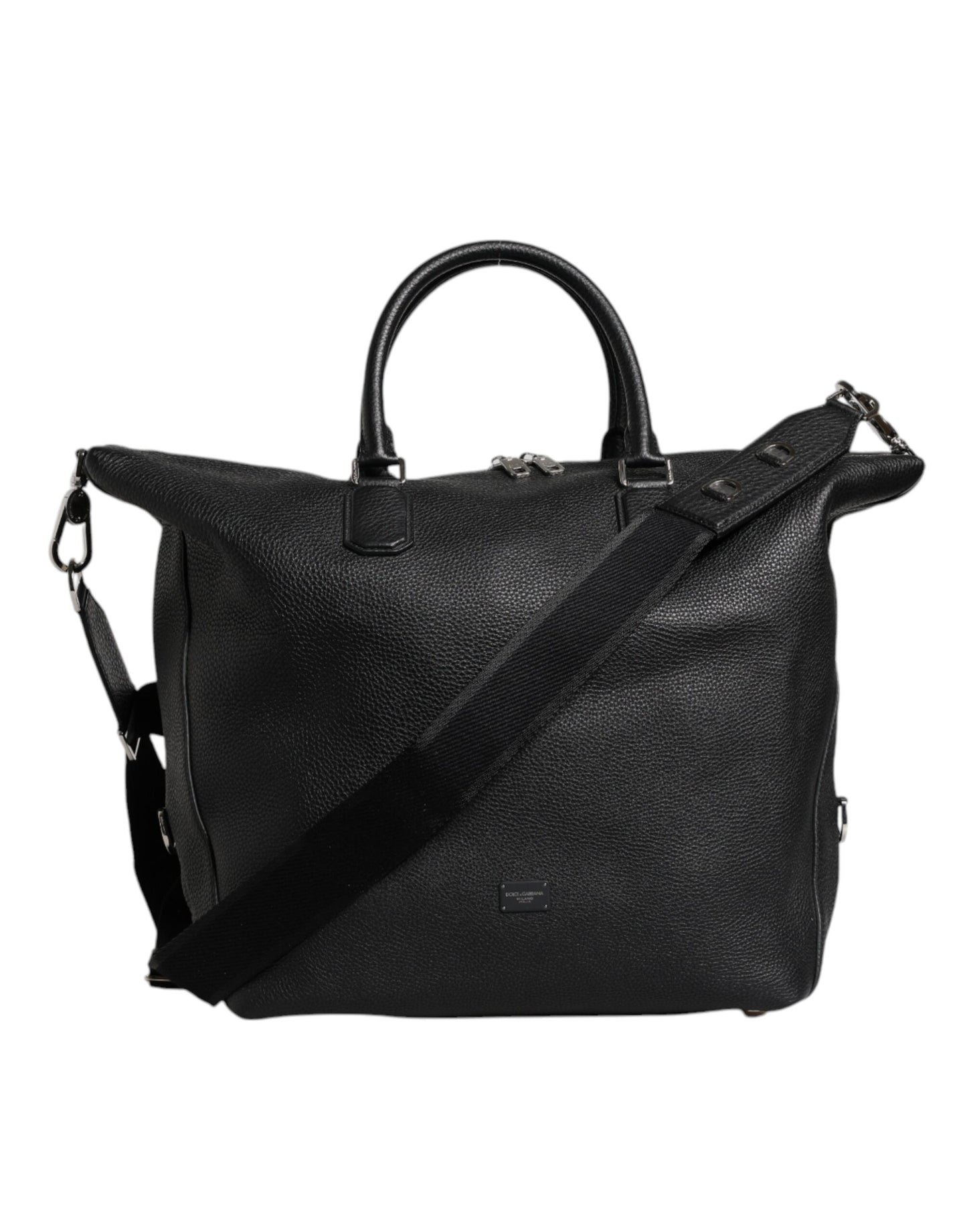 Black Calfskin Leather Hand Shoulder Duffle Bag