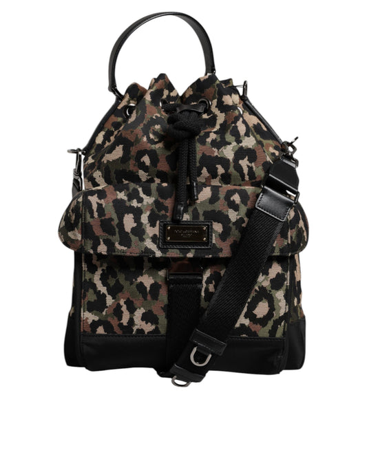 Multicolor Leopard Cotton Shoulder Bucket Bag