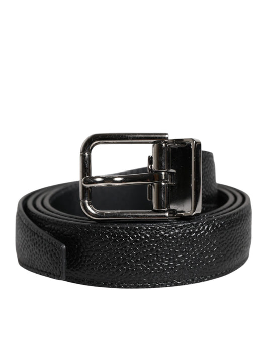 Black Calf Leather Classic Metal Buckle Belt