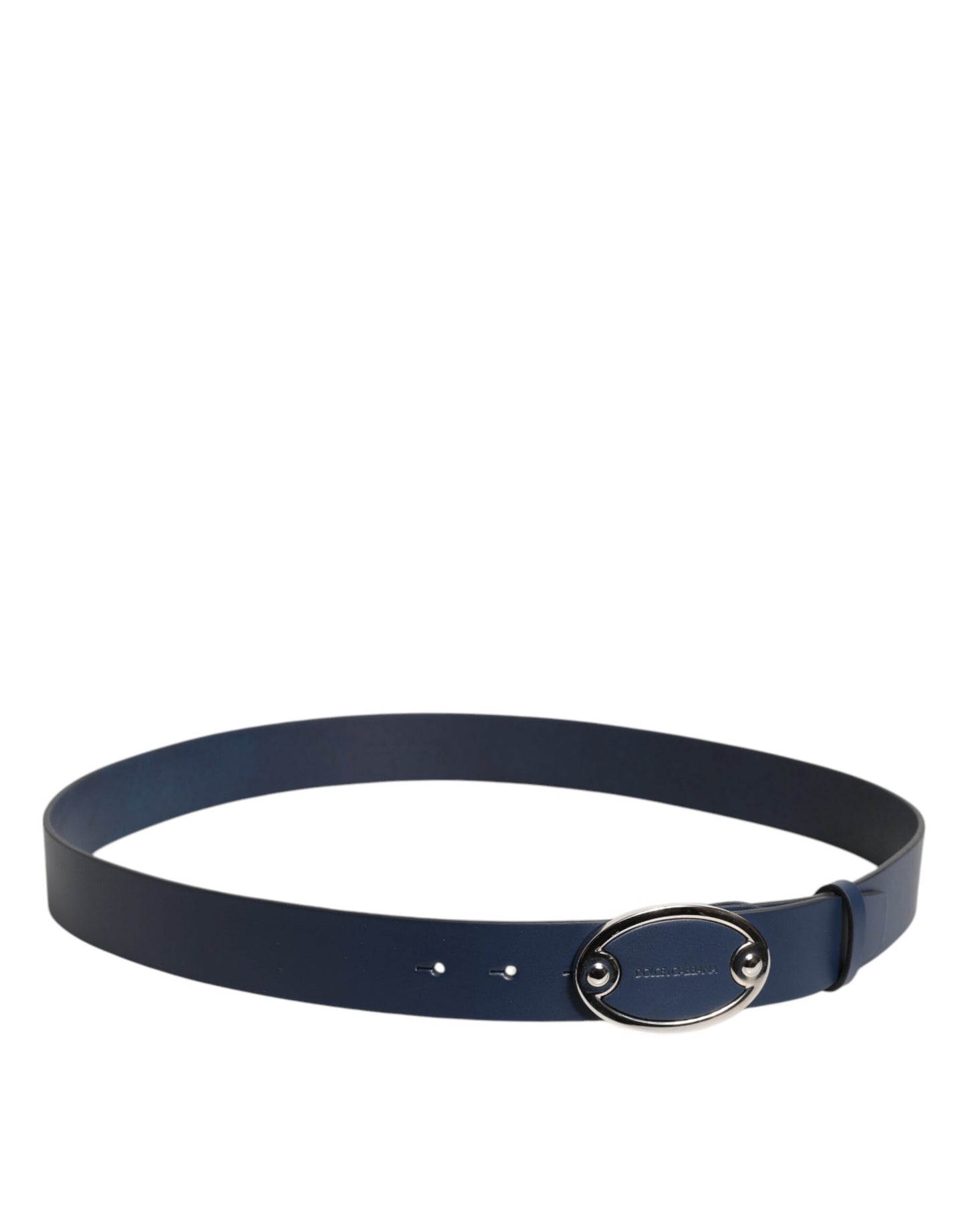 Blue Leather Classic Metal Logo Buckle Belt