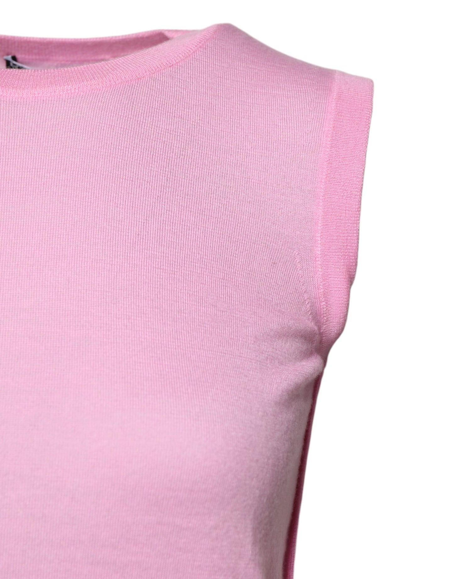 Pink Cashmere Round Neck Sleeveless Tank Top