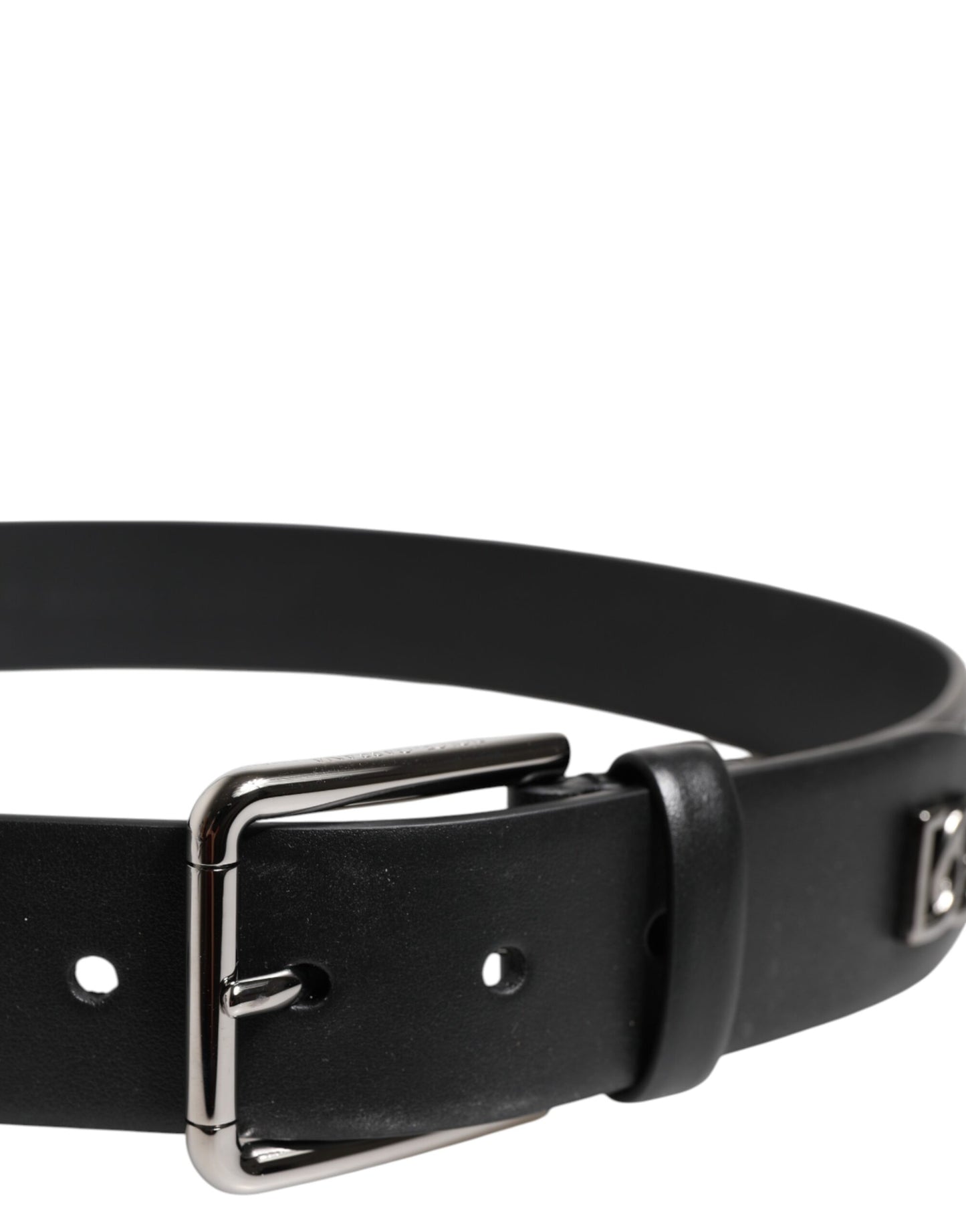 Black Calf Leather Studded Silver Buckle Belt