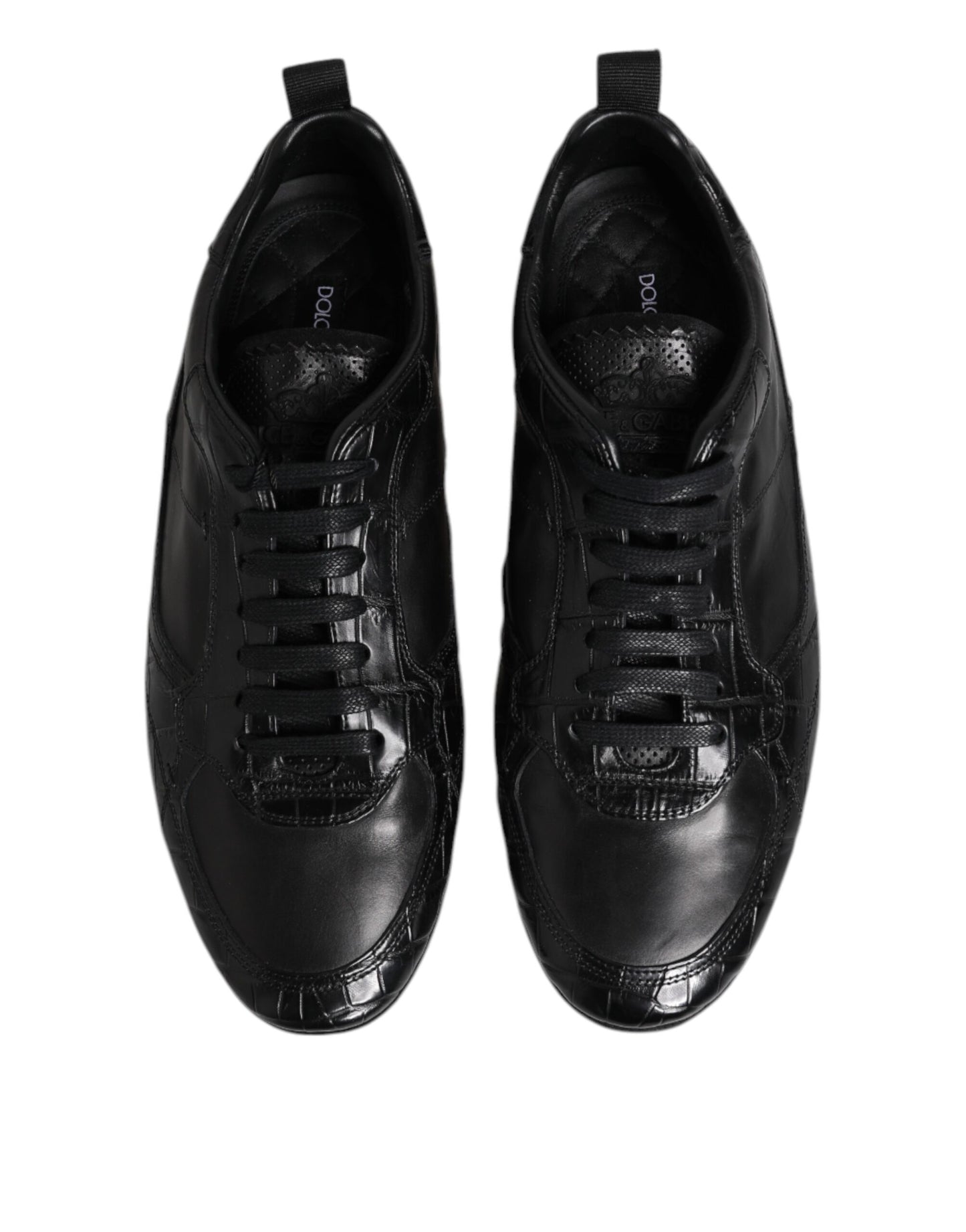 Black Exotic Leather Low Top Sneakers Shoes