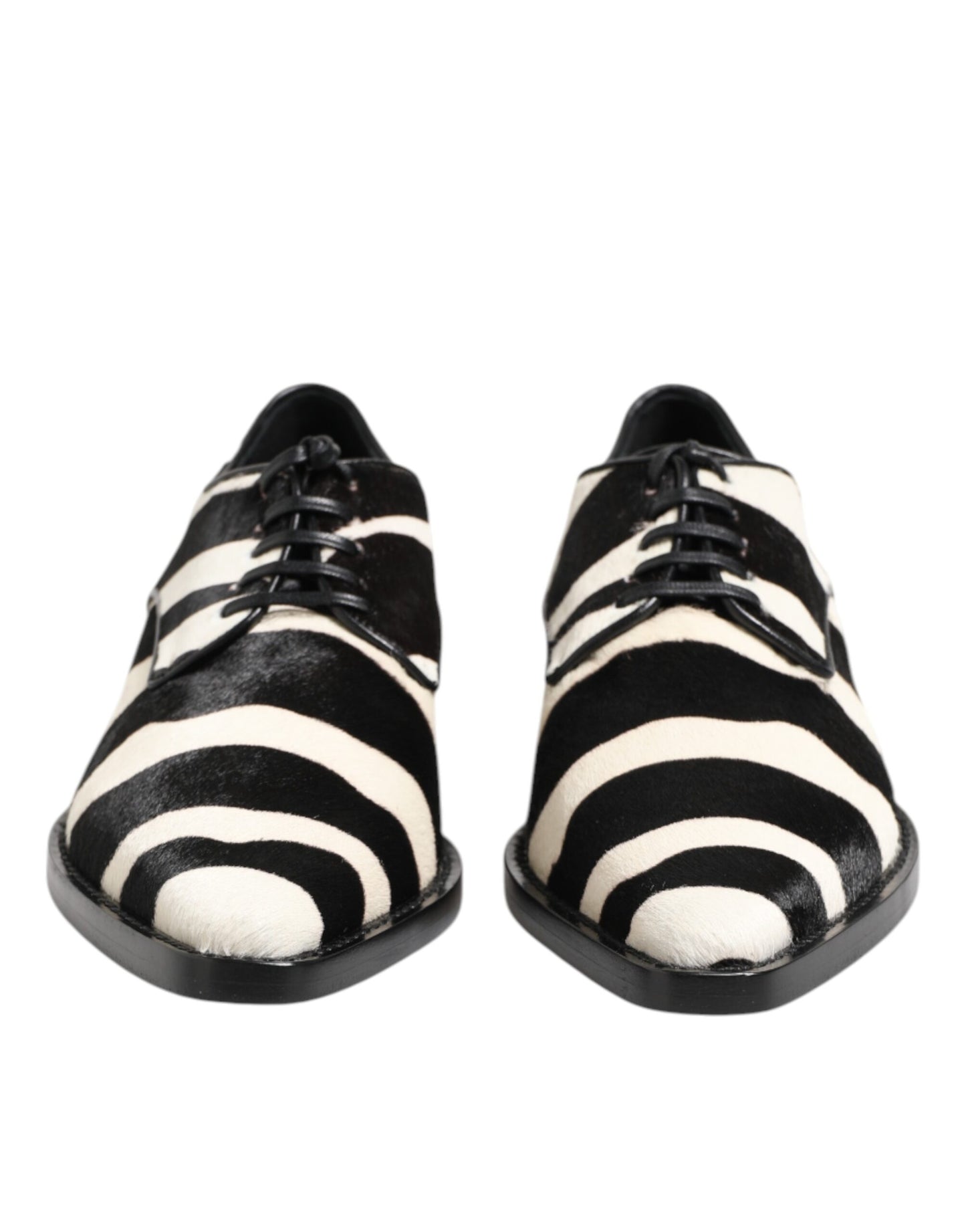 Black White Zebra Pony Fur Dress Shoes