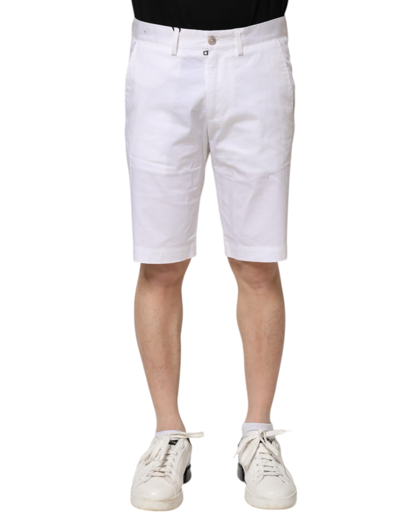 White Cotton Stretch Men Denim Bermuda Shorts