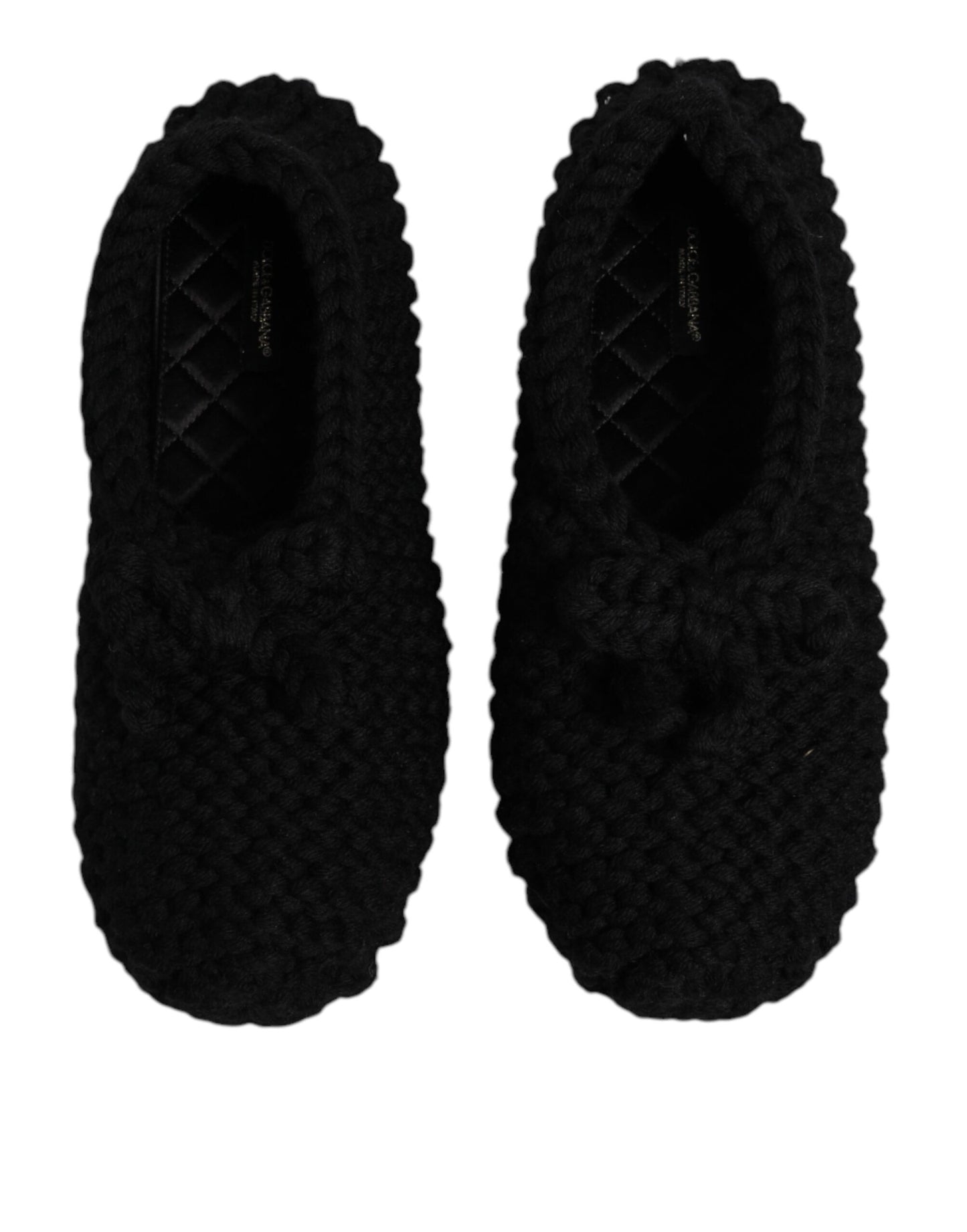 Black Wool Slip On Flats Ballerina Shoes