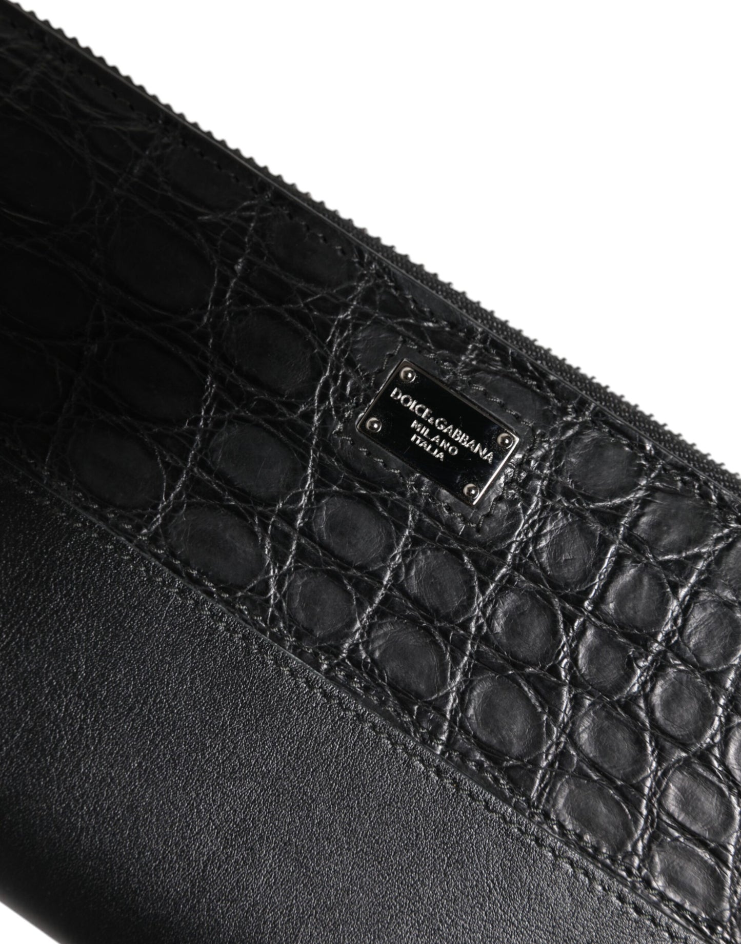 Black Leather Logo Plaque Zip Around Continental Wallet