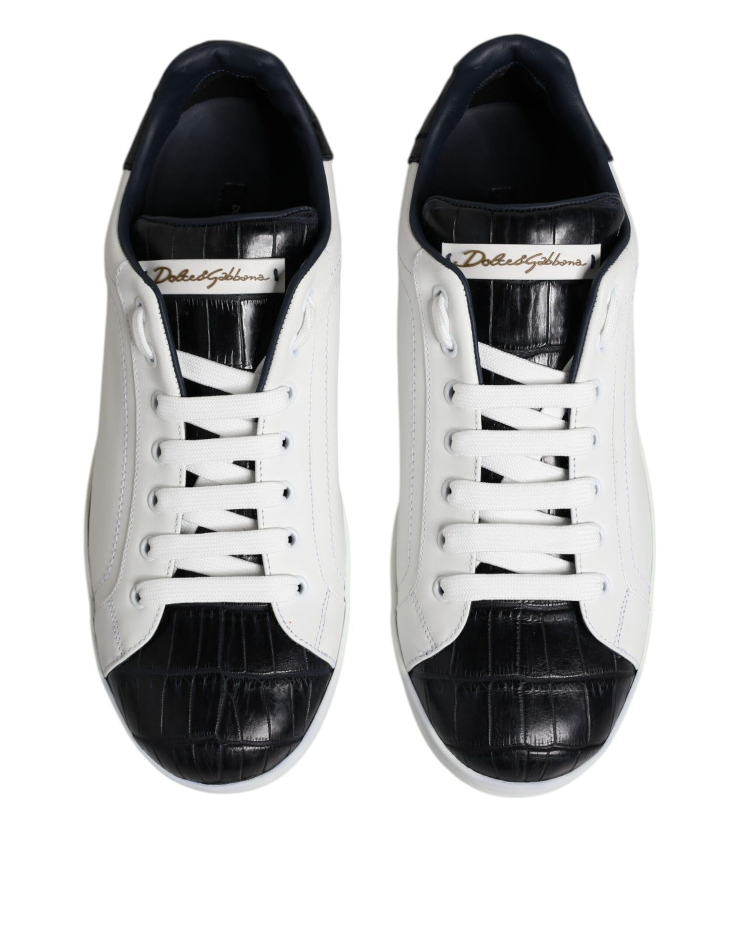White Black Leather Portofino Sneaker Shoes